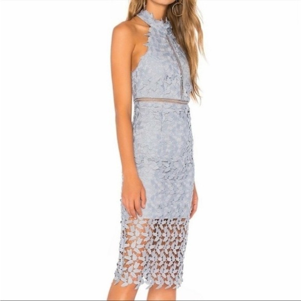 NEW Bardot Gemma Blue Embroidered Lace Midi Dress